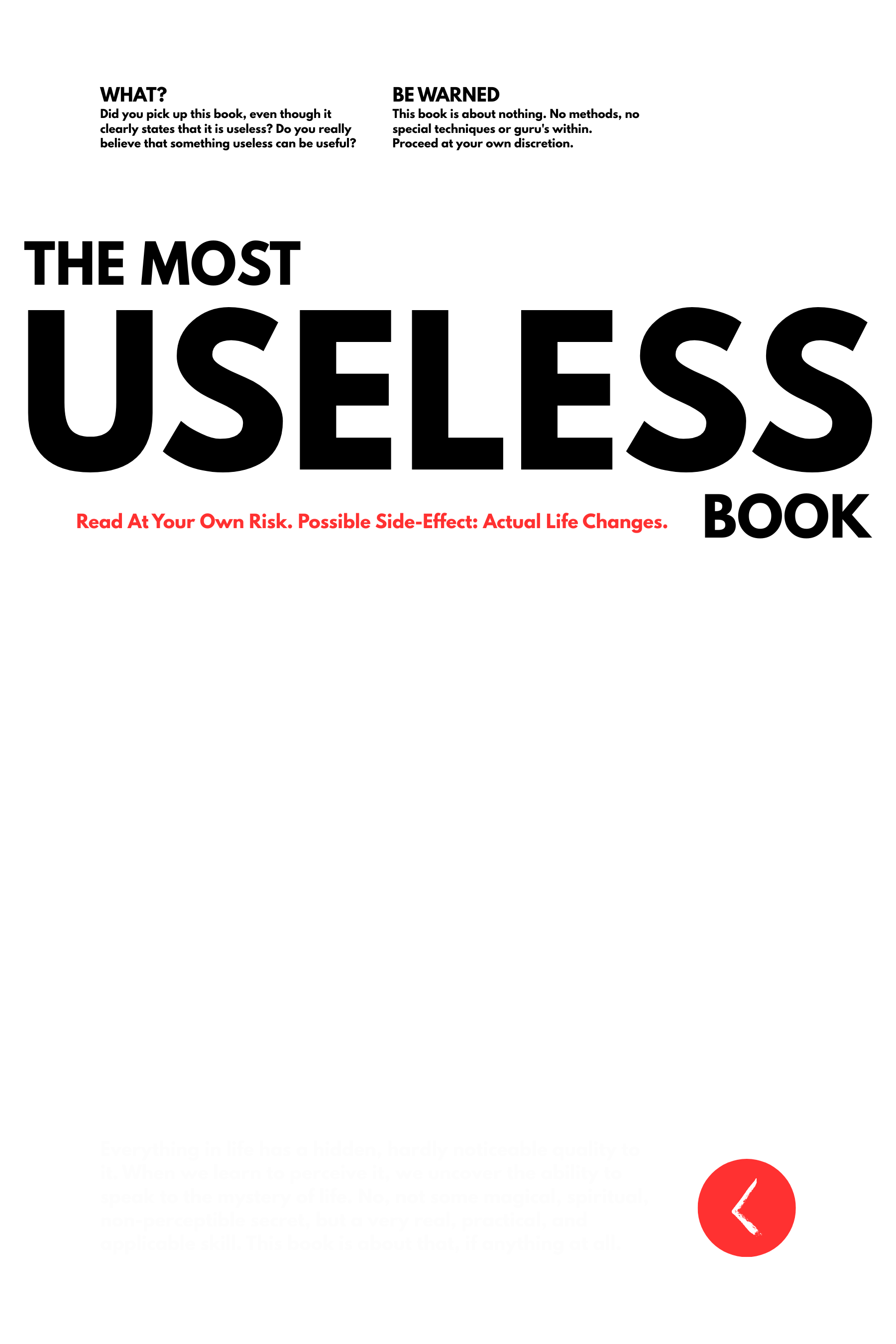 Cover of The Most Useless Book, bold black type on a white field